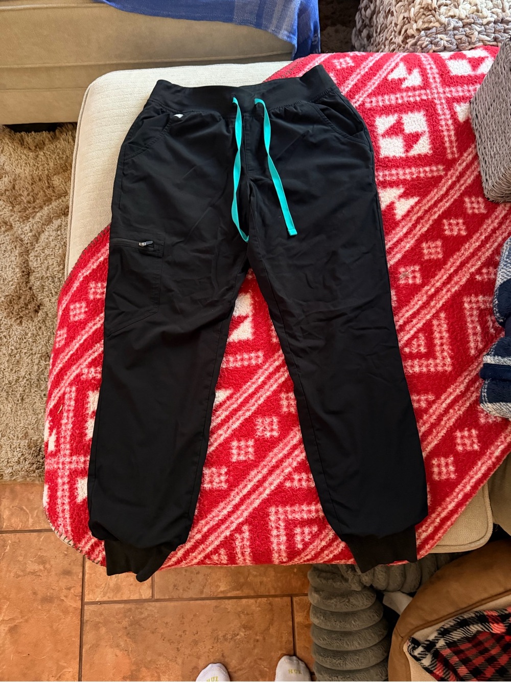 Figs Black Jogger Pants with Teal Drawstring